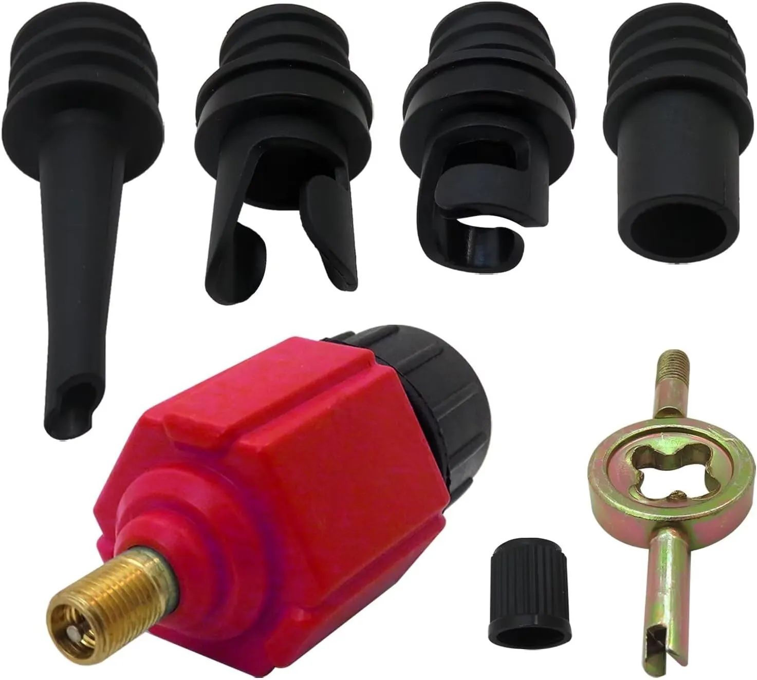 Inflatable Pump Adaptor Air Pump Converter, Multifunction Valve Adapter with 4 Air Valve Nozzles for Inflatable Boat/Stand Up Paddle Board/Inflatable Bed/Surf Paddle Board