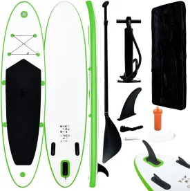 Inflatable Stand Up Paddle Board Set for Adventure and Serenity, Easy to Inflate, Comfortable for Riding Waves, Green and White