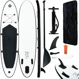 Inflatable Stand Up Paddle Board Set for Recreation and Small Wave Riding, Puncture-Proof Design, Black and White