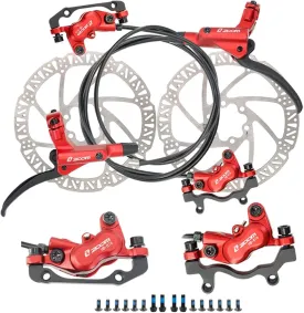 JFOYH zoom HB876 4-Piston Pre-Bled Hydraulic Disc Brake Set for Mountain Bike, Bike Disc Brake Kit with 160mm Rotors, Front and Rear Levers(PM Adapter Included) - Left-Front&Right-Rear