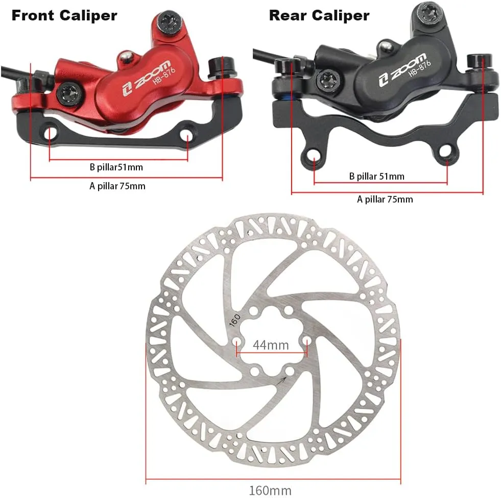 JFOYH zoom HB876 4-Piston Pre-Bled Hydraulic Disc Brake Set for Mountain Bike, Bike Disc Brake Kit with 160mm Rotors, Front and Rear Levers(PM Adapter Included) - Left-Front&Right-Rear