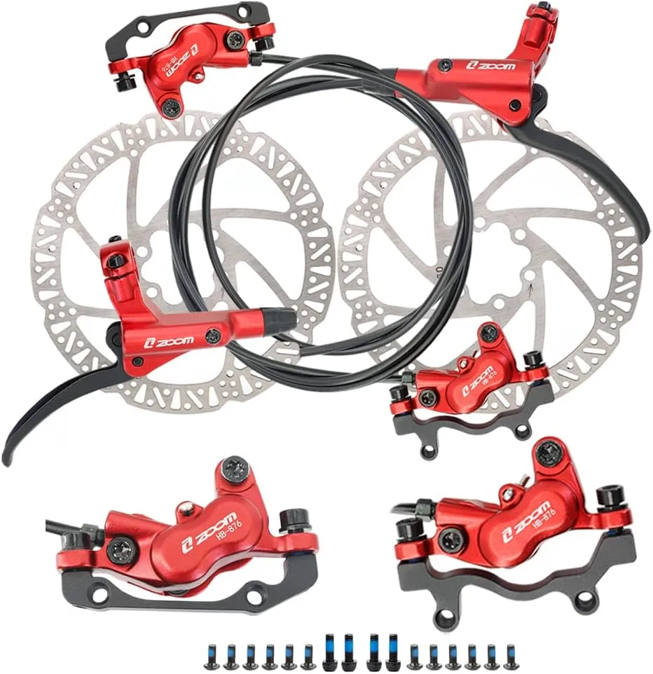JFOYH zoom HB876 4-Piston Pre-Bled Hydraulic Disc Brake Set for Mountain Bike, Bike Disc Brake Kit with 160mm Rotors, Front and Rear Levers(PM Adapter Included) - Left-Front&Right-Rear