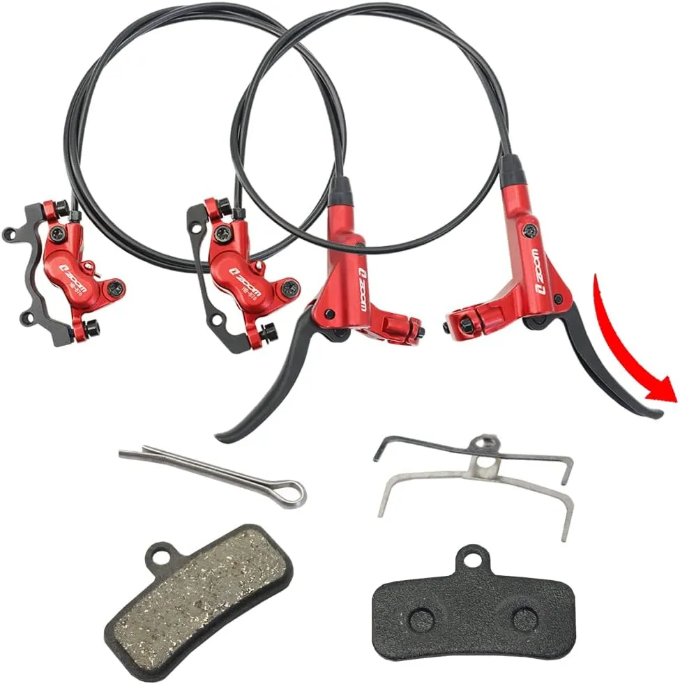 JFOYH zoom HB876 4-Piston Pre-Bled Hydraulic Disc Brake Set for Mountain Bike, Bike Disc Brake Kit with 160mm Rotors, Front and Rear Levers(PM Adapter Included) - Left-Front&Right-Rear