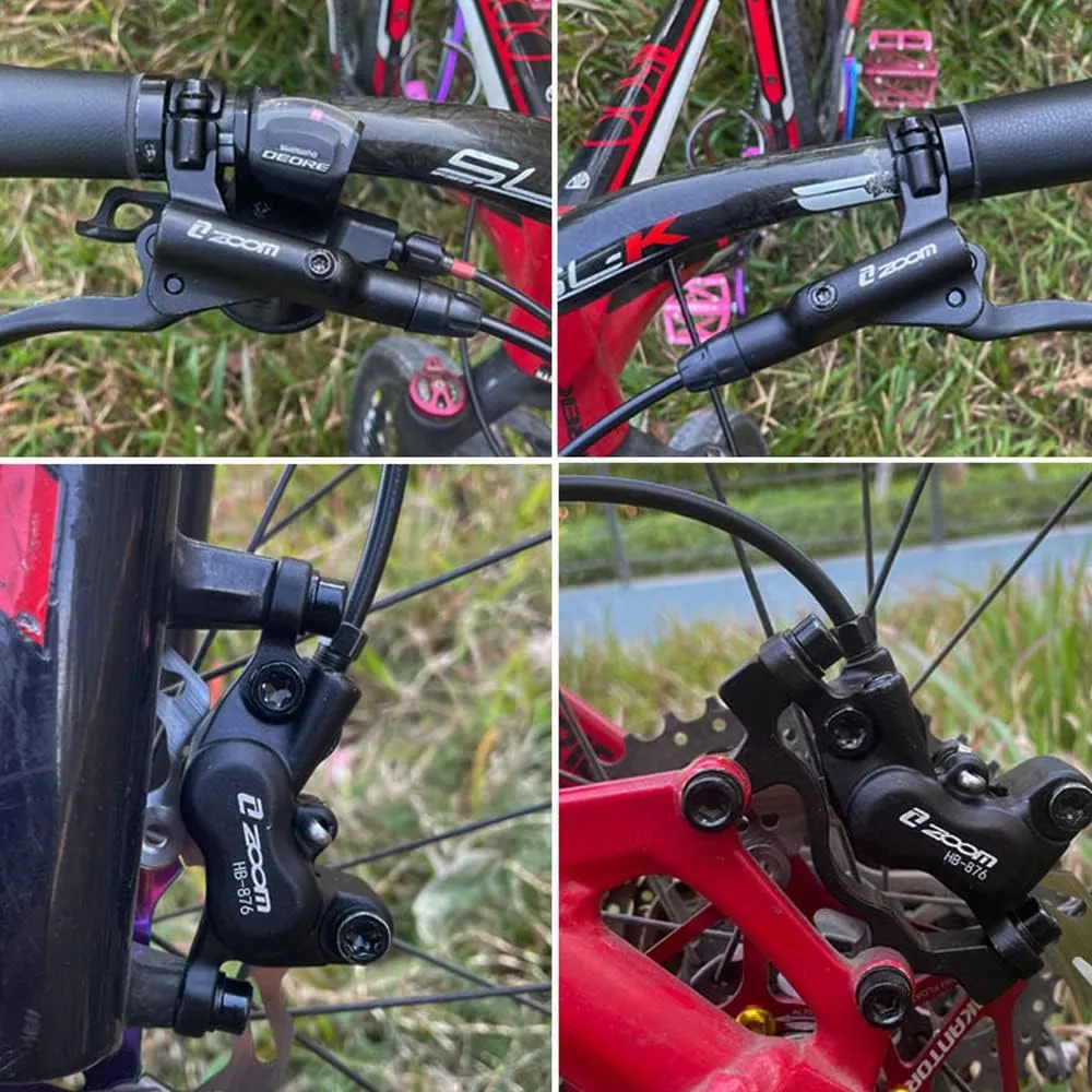 JFOYH zoom HB876 4-Piston Pre-Bled Hydraulic Disc Brake Set for Mountain Bike, Bike Disc Brake Kit with 160mm Rotors, Front and Rear Levers(PM Adapter Included) - Left-Front&Right-Rear