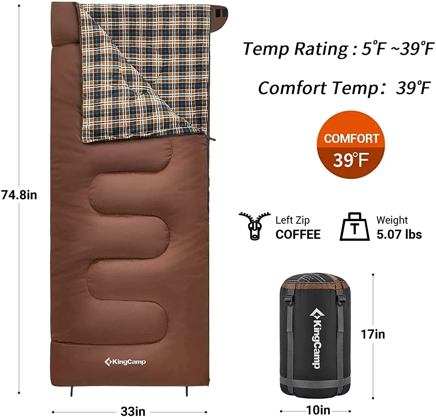 Kingcamp Camping Sleeping Bag - Cotton Flannel