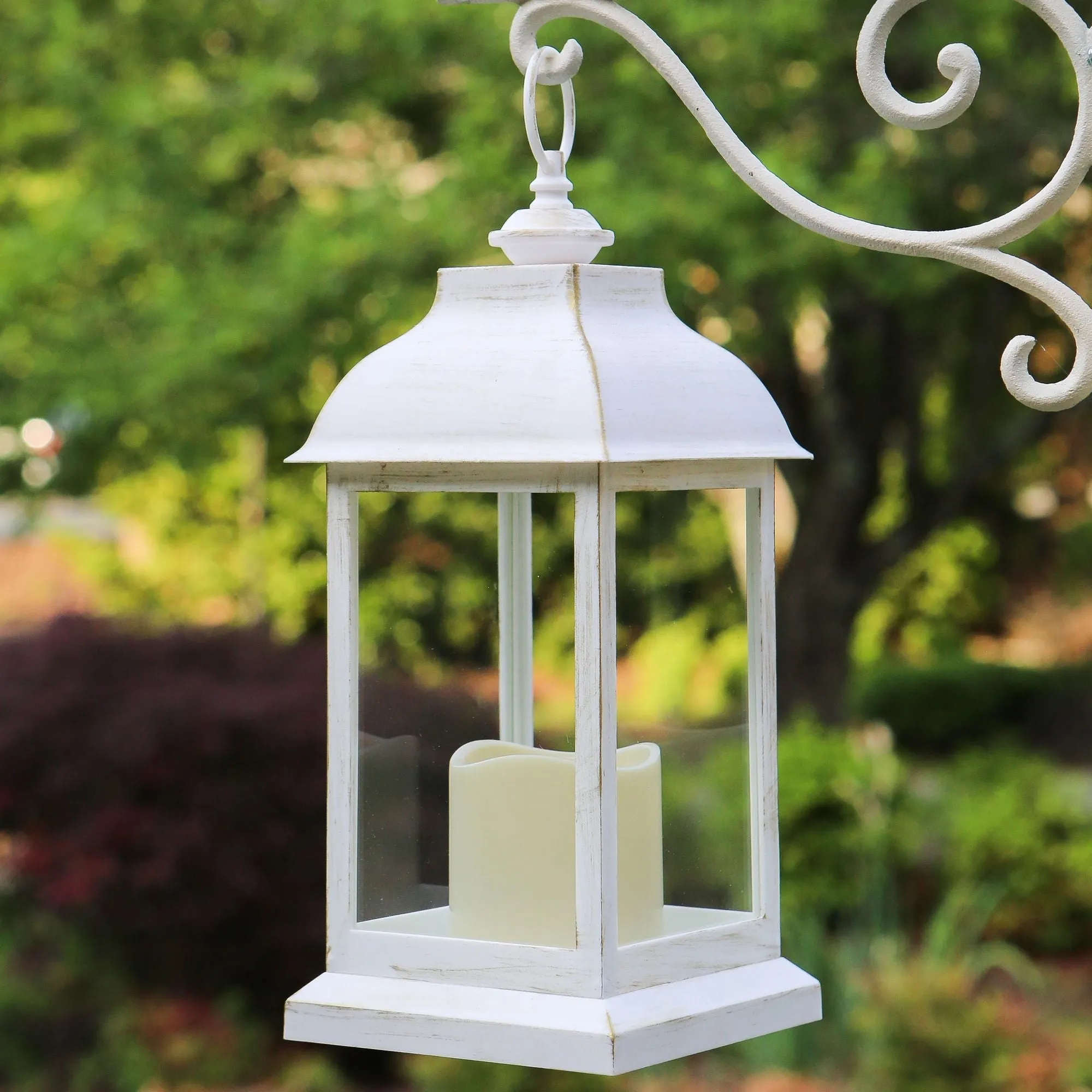 LED Vintage Decorative Distressed White Lantern - Manchester