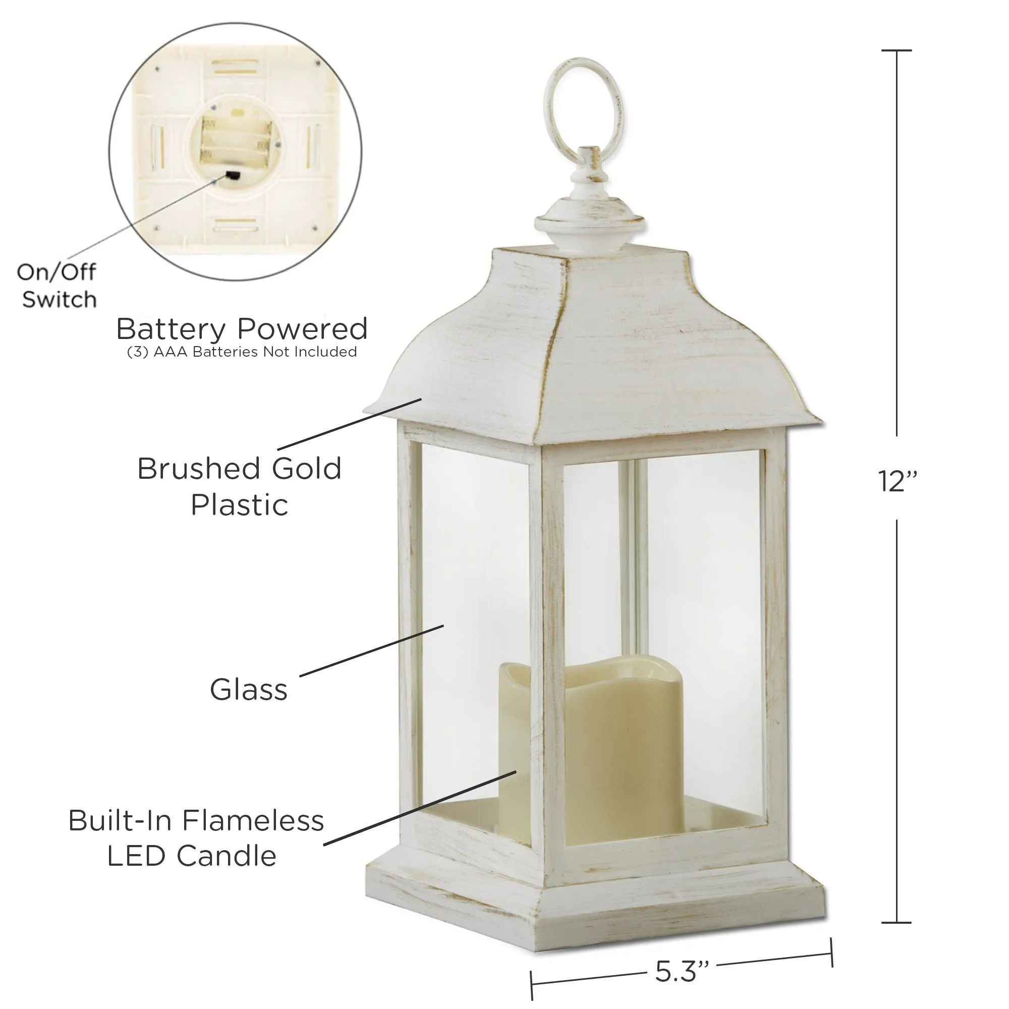 LED Vintage Decorative Distressed White Lantern - Manchester