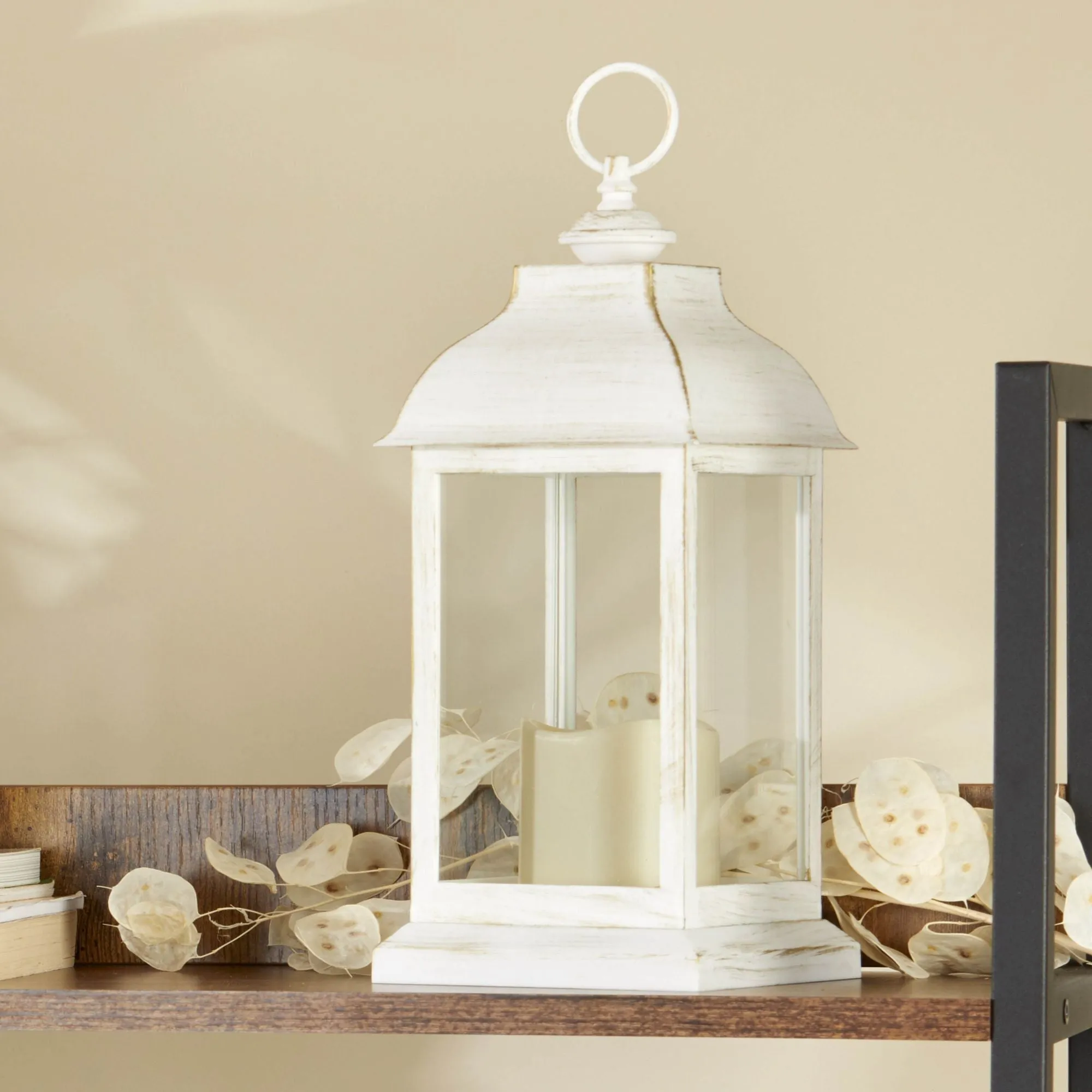 LED Vintage Decorative Distressed White Lantern - Manchester