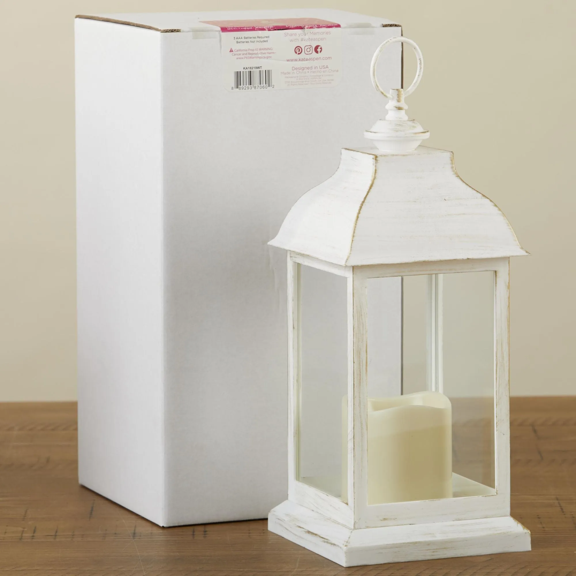 LED Vintage Decorative Distressed White Lantern - Manchester