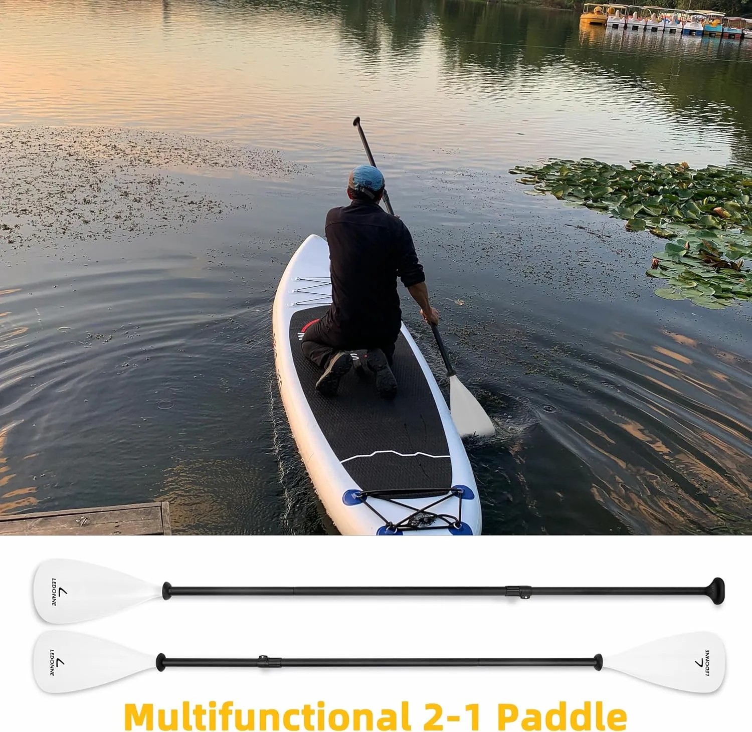 LEDONNE SUP Paddle 4-Piece Adjustable Kayak Paddle Floating Lightweight Paddle Board Oar with Aluminum Alloy Shaft and 2 Nylon Blades Best Price Based on Our 3 Million Sets Per Year 500 bought monthly