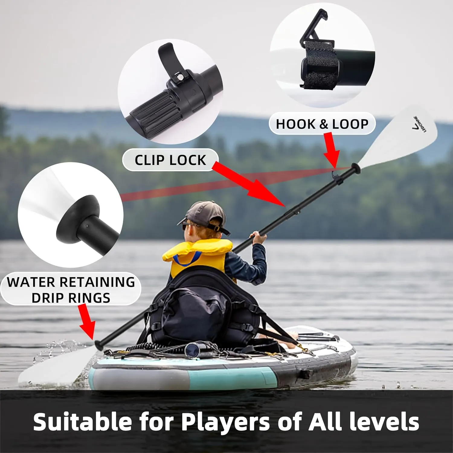 LEDONNE SUP Paddle 4-Piece Adjustable Kayak Paddle Floating Lightweight Paddle Board Oar with Aluminum Alloy Shaft and 2 Nylon Blades Best Price Based on Our 3 Million Sets Per Year 500 bought monthly