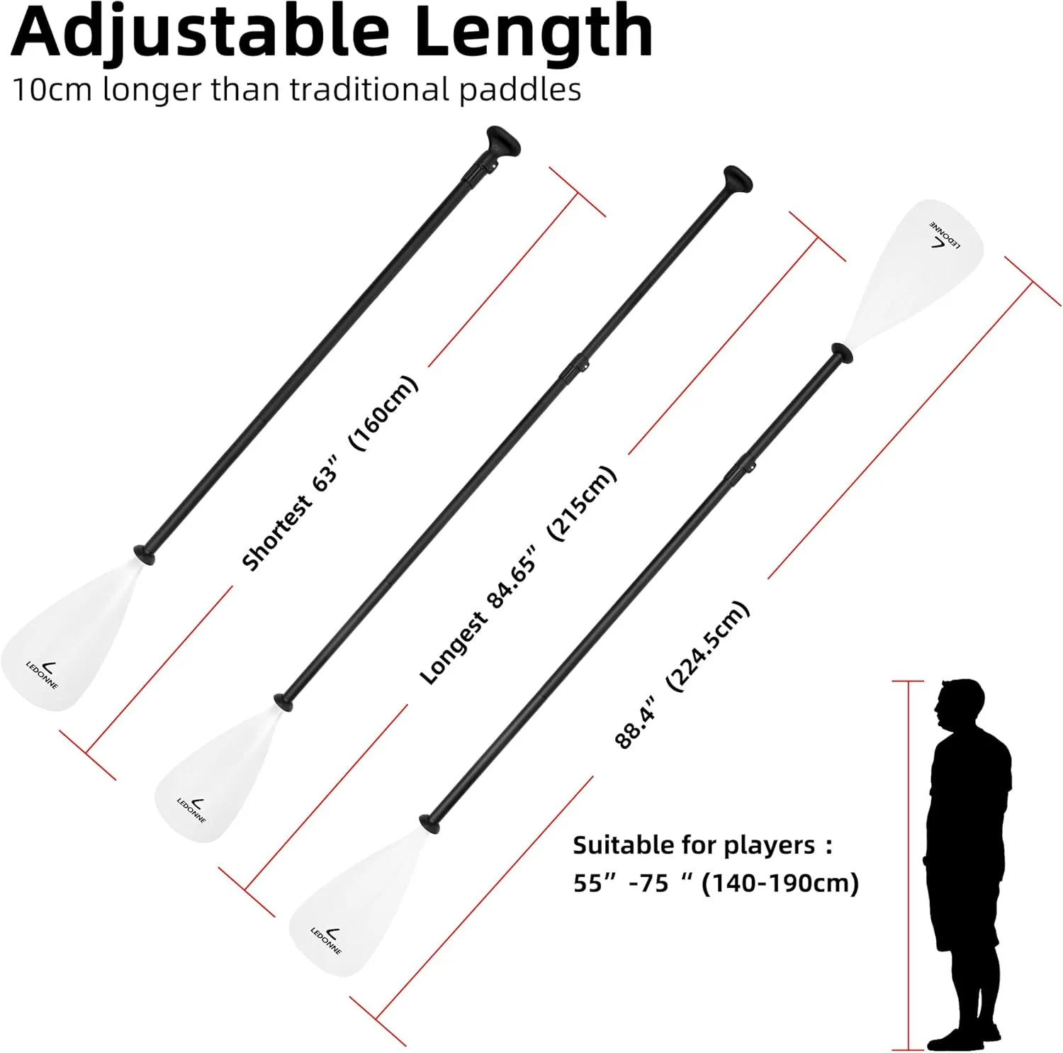 LEDONNE SUP Paddle 4-Piece Adjustable Kayak Paddle Floating Lightweight Paddle Board Oar with Aluminum Alloy Shaft and 2 Nylon Blades Best Price Based on Our 3 Million Sets Per Year 500 bought monthly