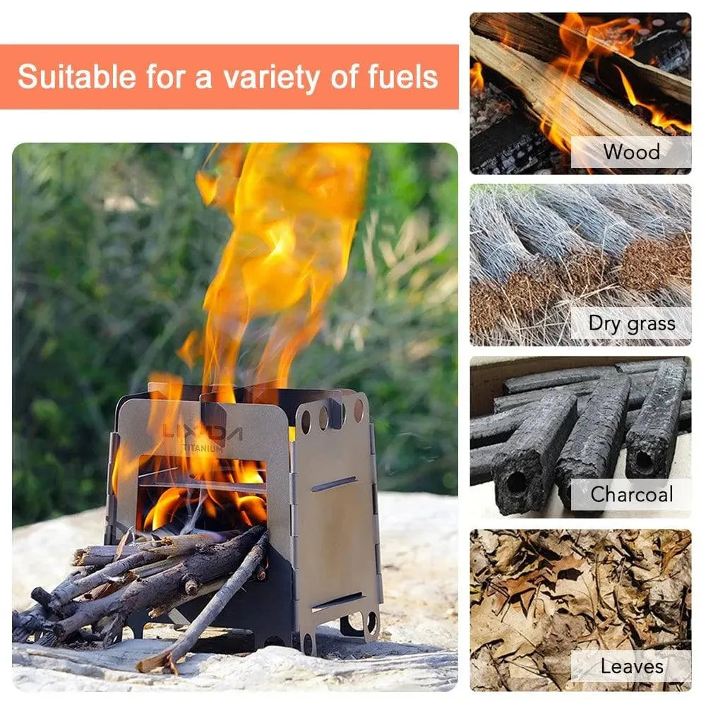 Lixada Portable Camping Titanium Stove Lightweight Folding Wood Burning Stove Pocket Burner Outdoor Picnic Tourist Equipment