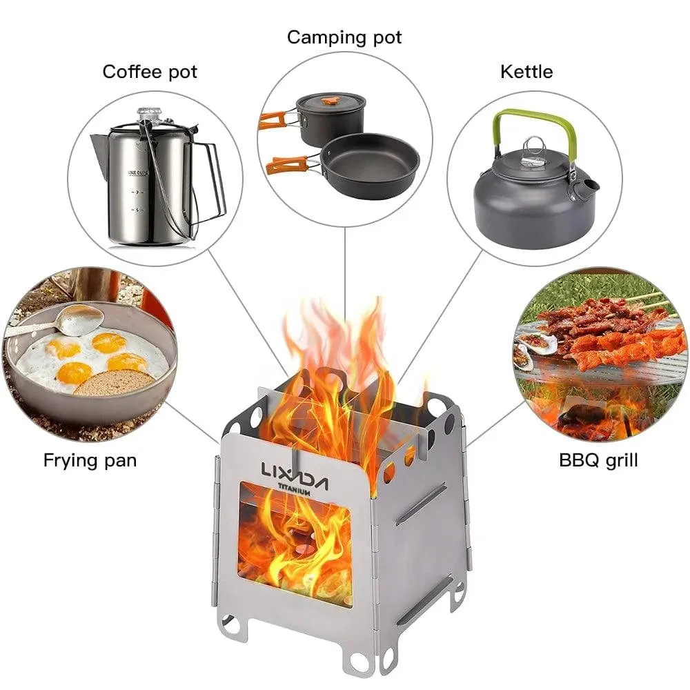 Lixada Portable Camping Titanium Stove Lightweight Folding Wood Burning Stove Pocket Burner Outdoor Picnic Tourist Equipment