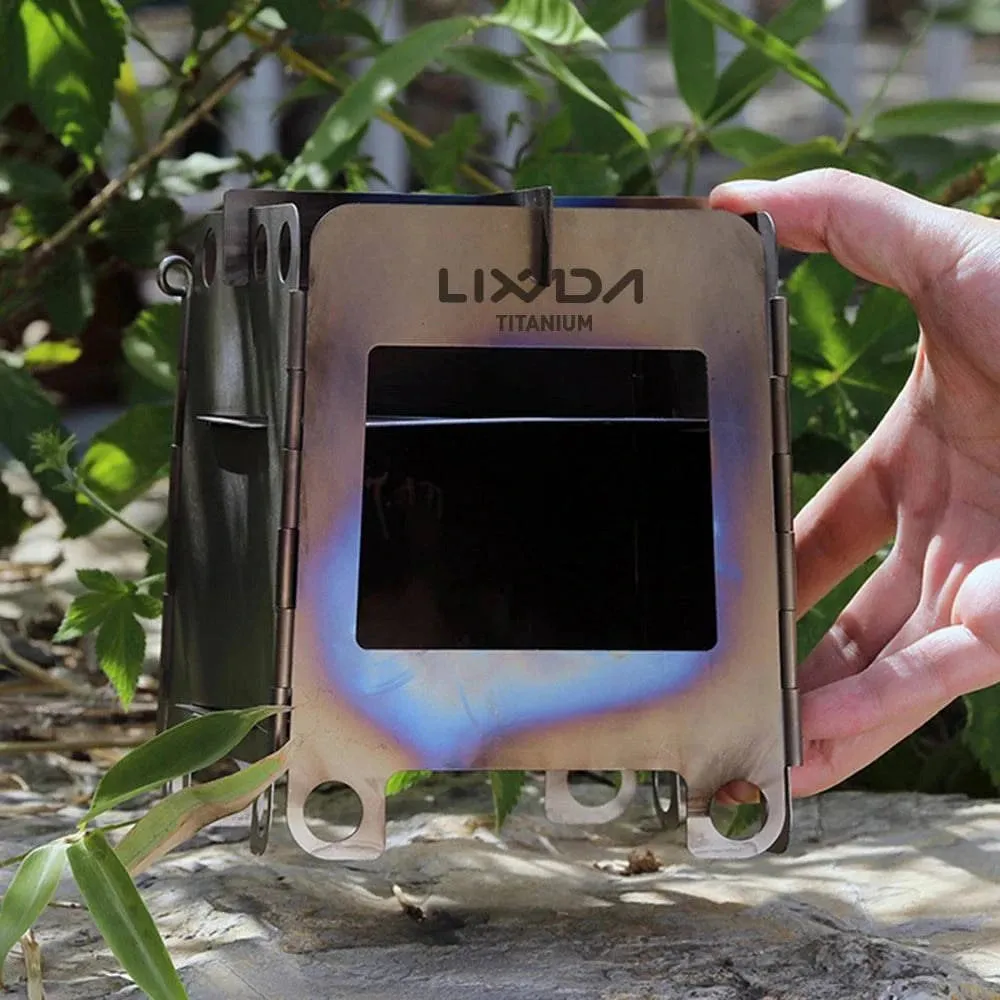 Lixada Portable Camping Titanium Stove Lightweight Folding Wood Burning Stove Pocket Burner Outdoor Picnic Tourist Equipment