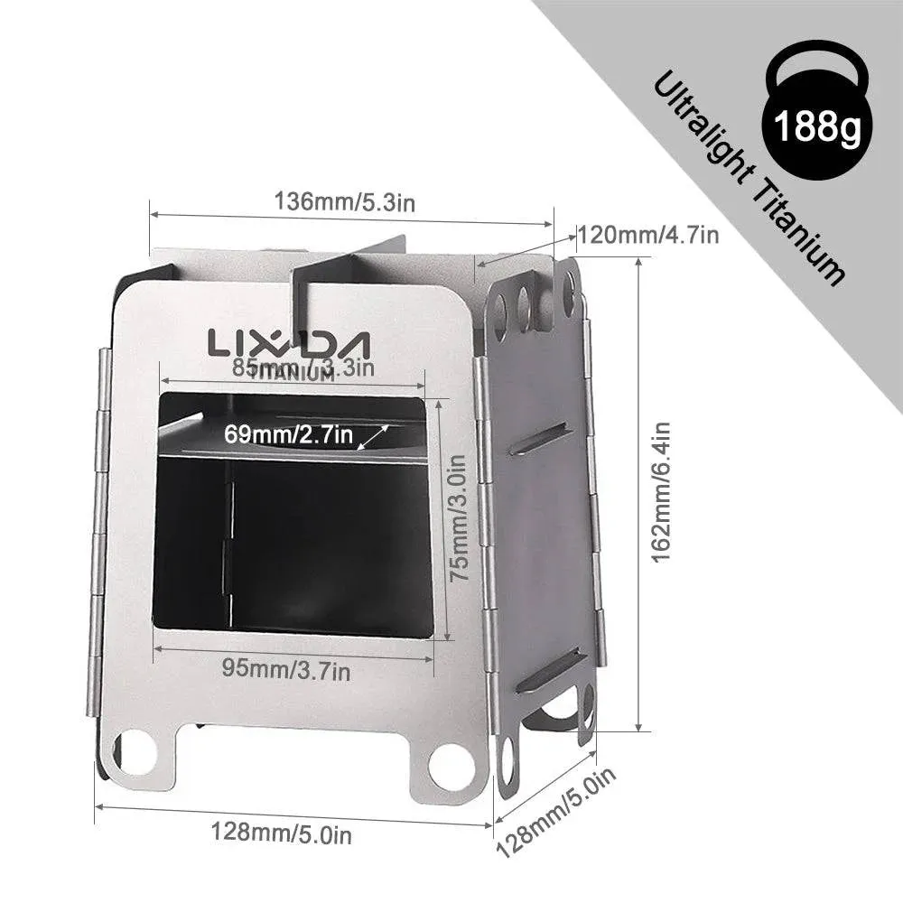Lixada Portable Camping Titanium Stove Lightweight Folding Wood Burning Stove Pocket Burner Outdoor Picnic Tourist Equipment