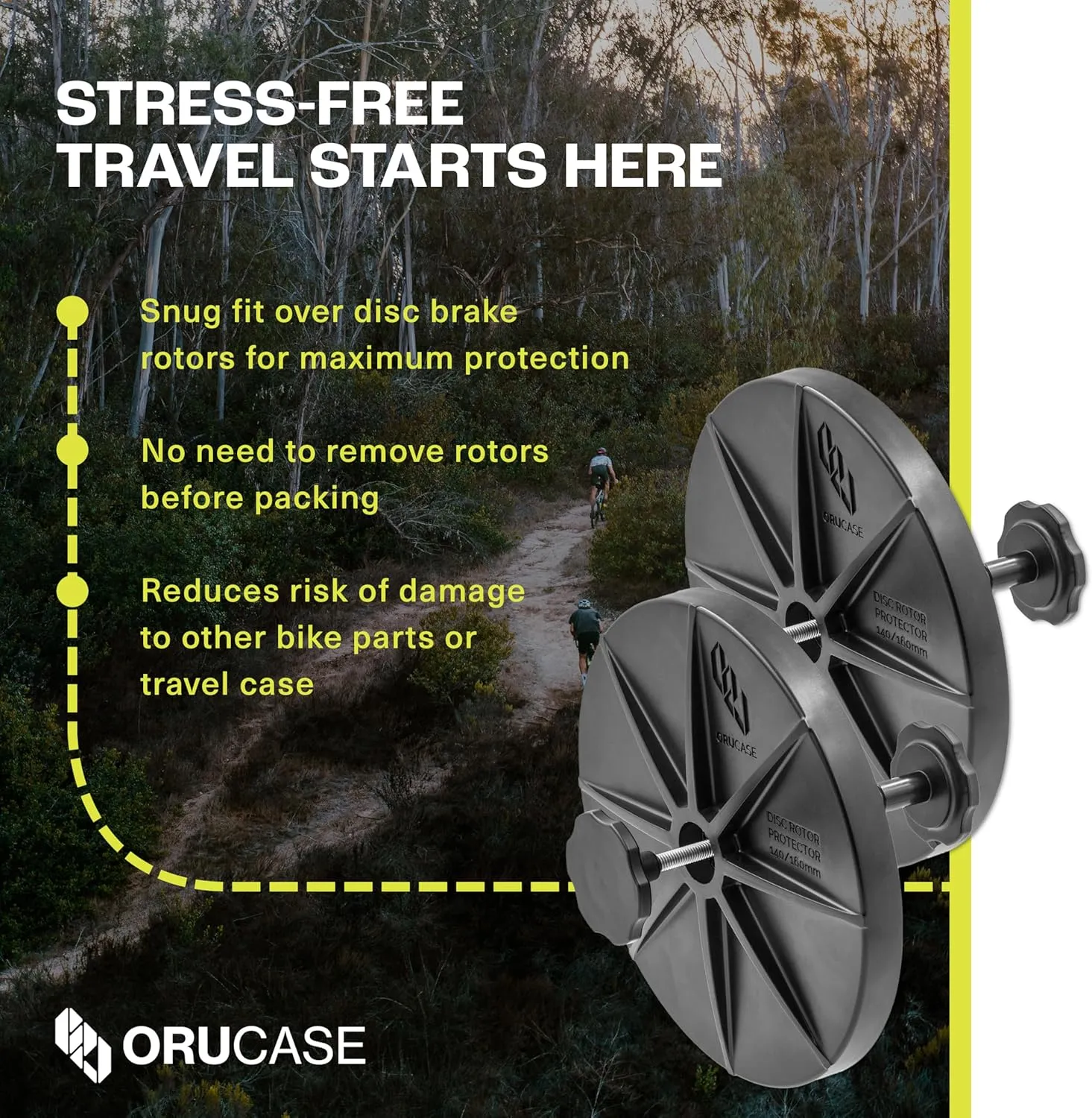 Orucase Disc Rotor Protector - 2-Pc Road Bike Disc Brake Rotor Cover Set for Travel - Impact Resistant Bicycle Frame Protection - Black
