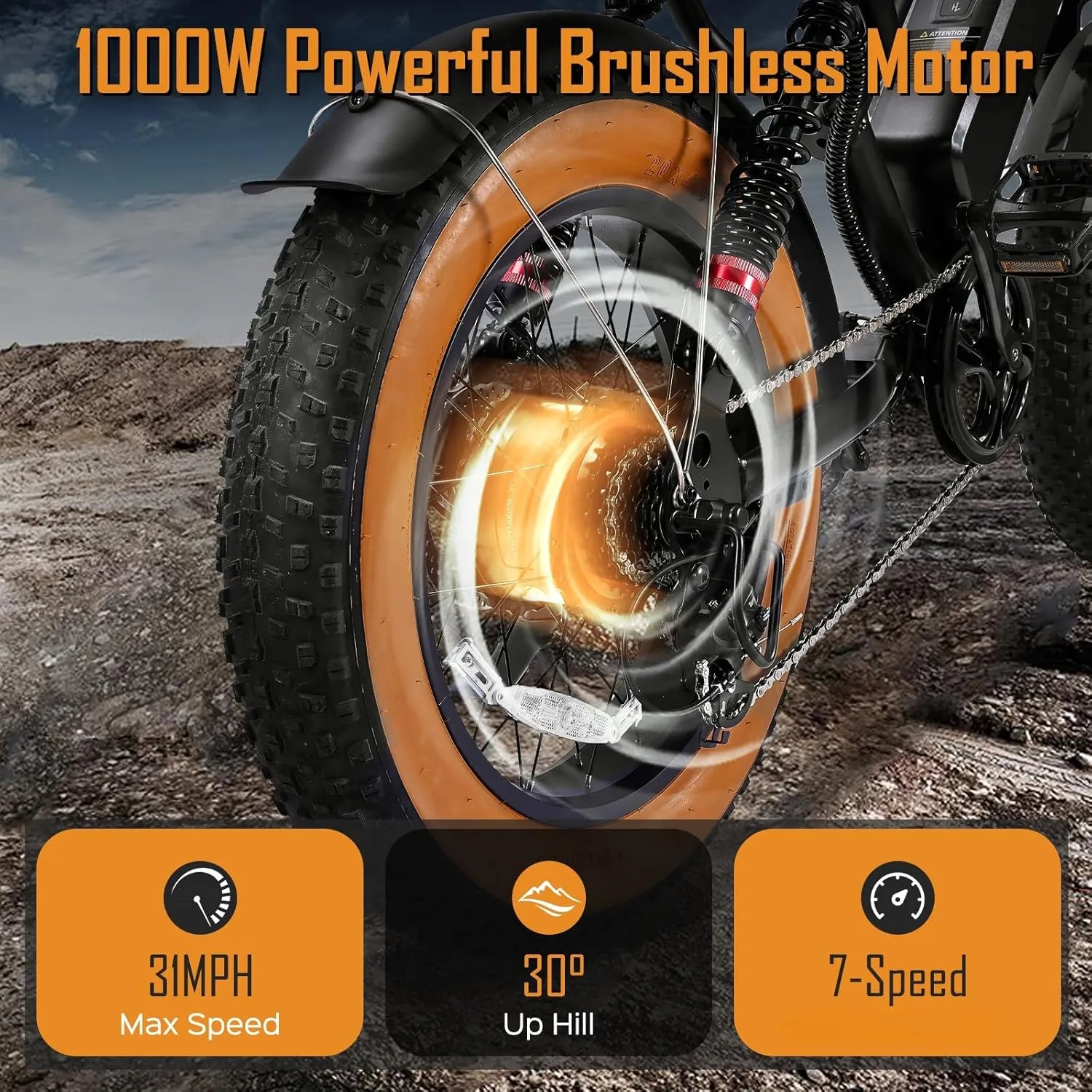 S8 Electric Bike for Adult, 1000W 20" Fat Tire 48V 17.5/20AH Removable Battery, Max 31-70 Miles Electric Motorcycle, 31MPH Shimano 7 Speed Disc Brake Off-Road Mountain Ebike UL2849