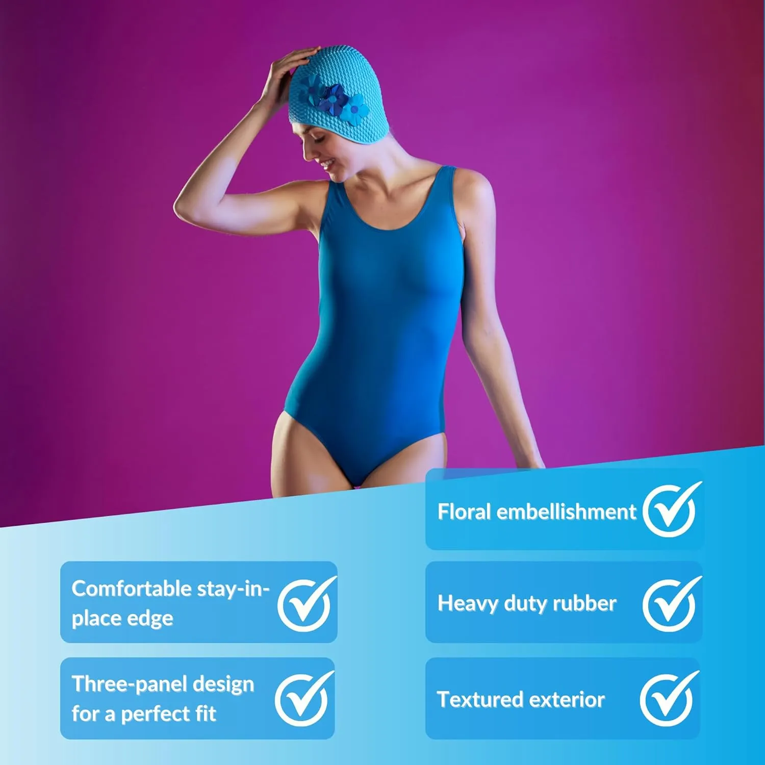 Sporti Bubble Swim Cap, Women Protection Bathing Cap, Anti-Slip Interior Grip, Made from Latex/Rubber & Keep Head Warm