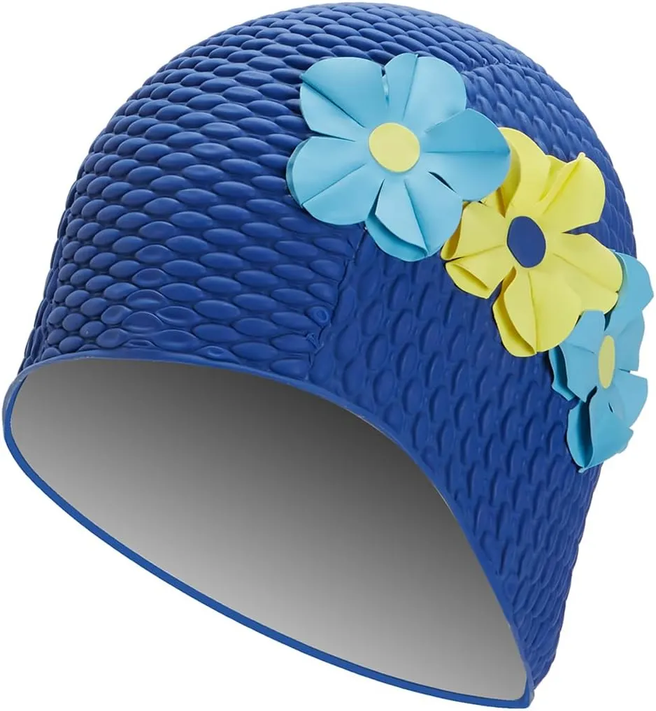 Sporti Bubble Swim Cap, Women Protection Bathing Cap, Anti-Slip Interior Grip, Made from Latex/Rubber & Keep Head Warm