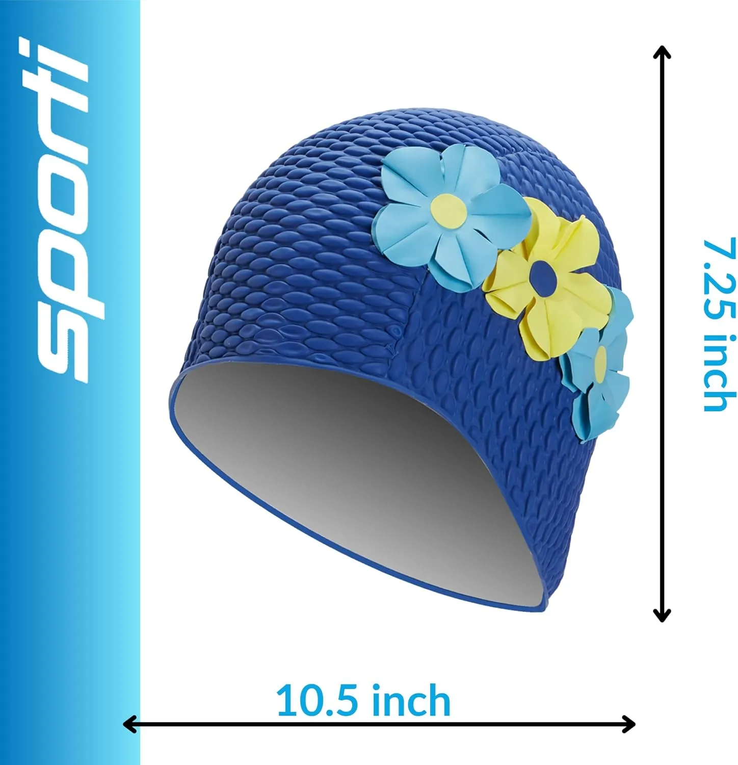 Sporti Bubble Swim Cap, Women Protection Bathing Cap, Anti-Slip Interior Grip, Made from Latex/Rubber & Keep Head Warm