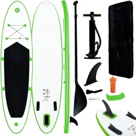 Stable and Comfortable Inflatable Stand Up Paddleboard Set, Easy to Inflate, Durable and Puncture-Resistant, Green and White