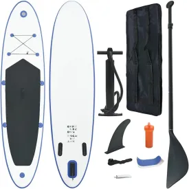 Stand Up Paddle Board Set Inflatable for Surfing and Recreational Paddling, Blue and White Design