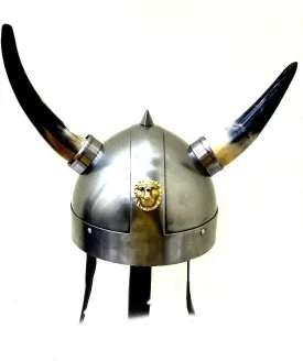THOR INSTRUMENTS Authentic Reproduction Steel Viking Warrior HelmetHorns and Brass Trim Rustic Vintage Home Decor Gifts