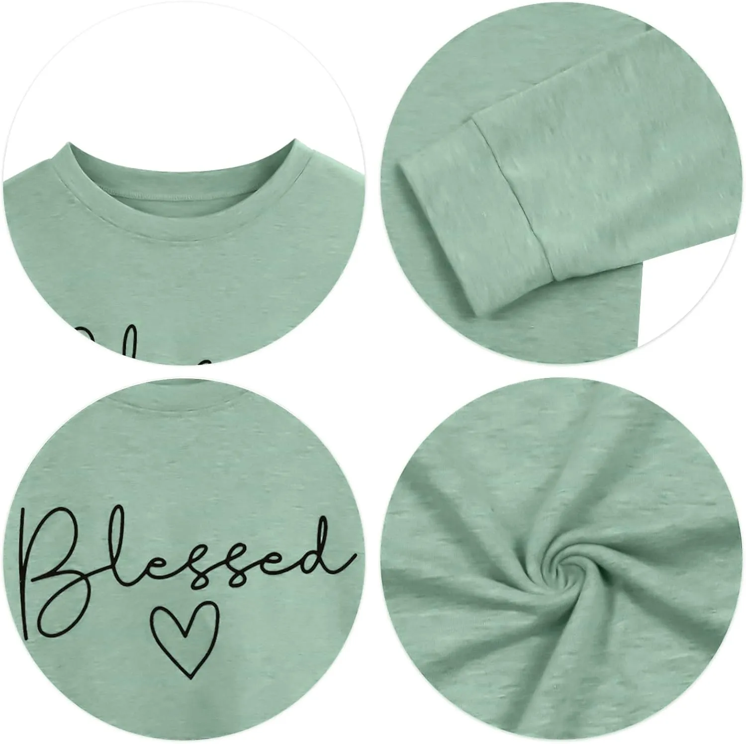 UNIQUEONE Blessed Sweatshirt for Women Letter Print Lightweight Thanksgiving Pullover Tops Blouse