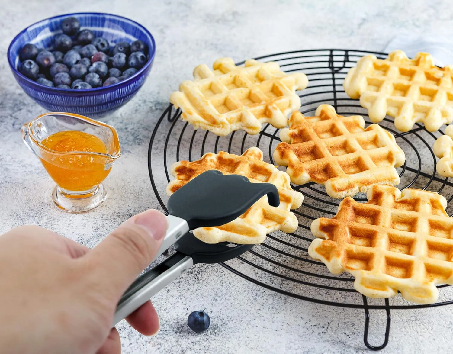 Waffle Tongs by StarBlue  10 Inches Silicone and Nylon Serving Tongs with Non-Slip Smooth Handles, Non-Scratch and Dishwasher Safe, Multipurpose Spatula Tongs for Belgian Waffle Serving (10 Inch)