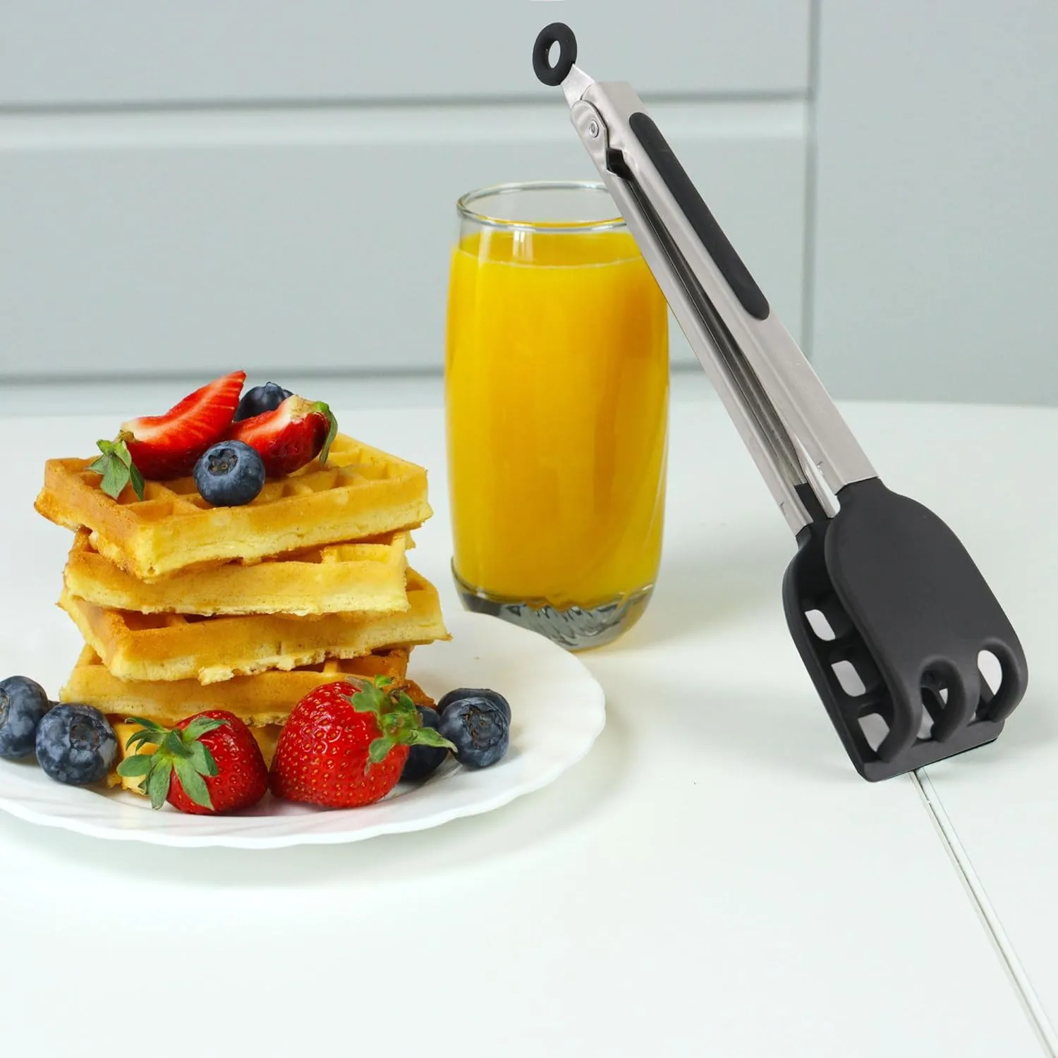 Waffle Tongs by StarBlue  10 Inches Silicone and Nylon Serving Tongs with Non-Slip Smooth Handles, Non-Scratch and Dishwasher Safe, Multipurpose Spatula Tongs for Belgian Waffle Serving (10 Inch)