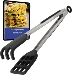 Waffle Tongs by StarBlue  10 Inches Silicone and Nylon Serving Tongs with Non-Slip Smooth Handles, Non-Scratch and Dishwasher Safe, Multipurpose Spatula Tongs for Belgian Waffle Serving (10 Inch)