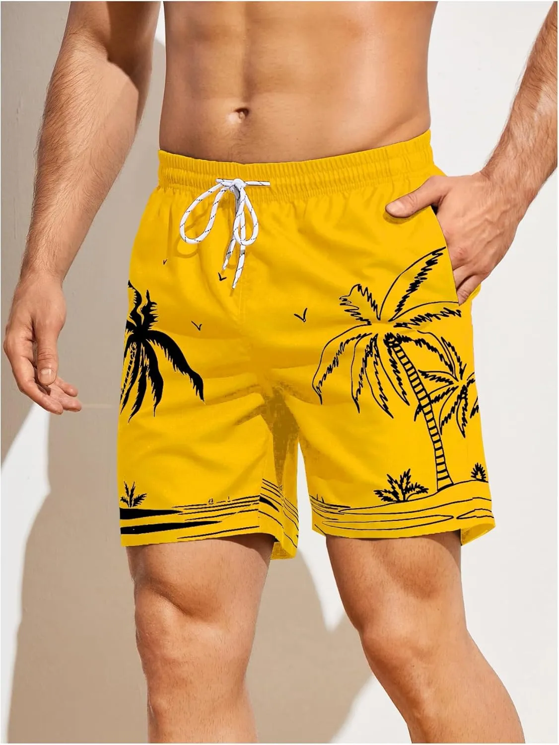 WDIRARA Men's Color Block Beach Shorts Summer Swim Shorts with Drawstring and Pockets