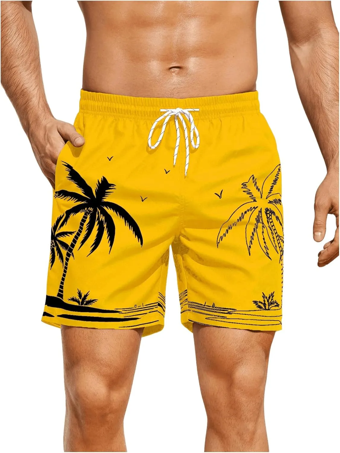 WDIRARA Men's Color Block Beach Shorts Summer Swim Shorts with Drawstring and Pockets