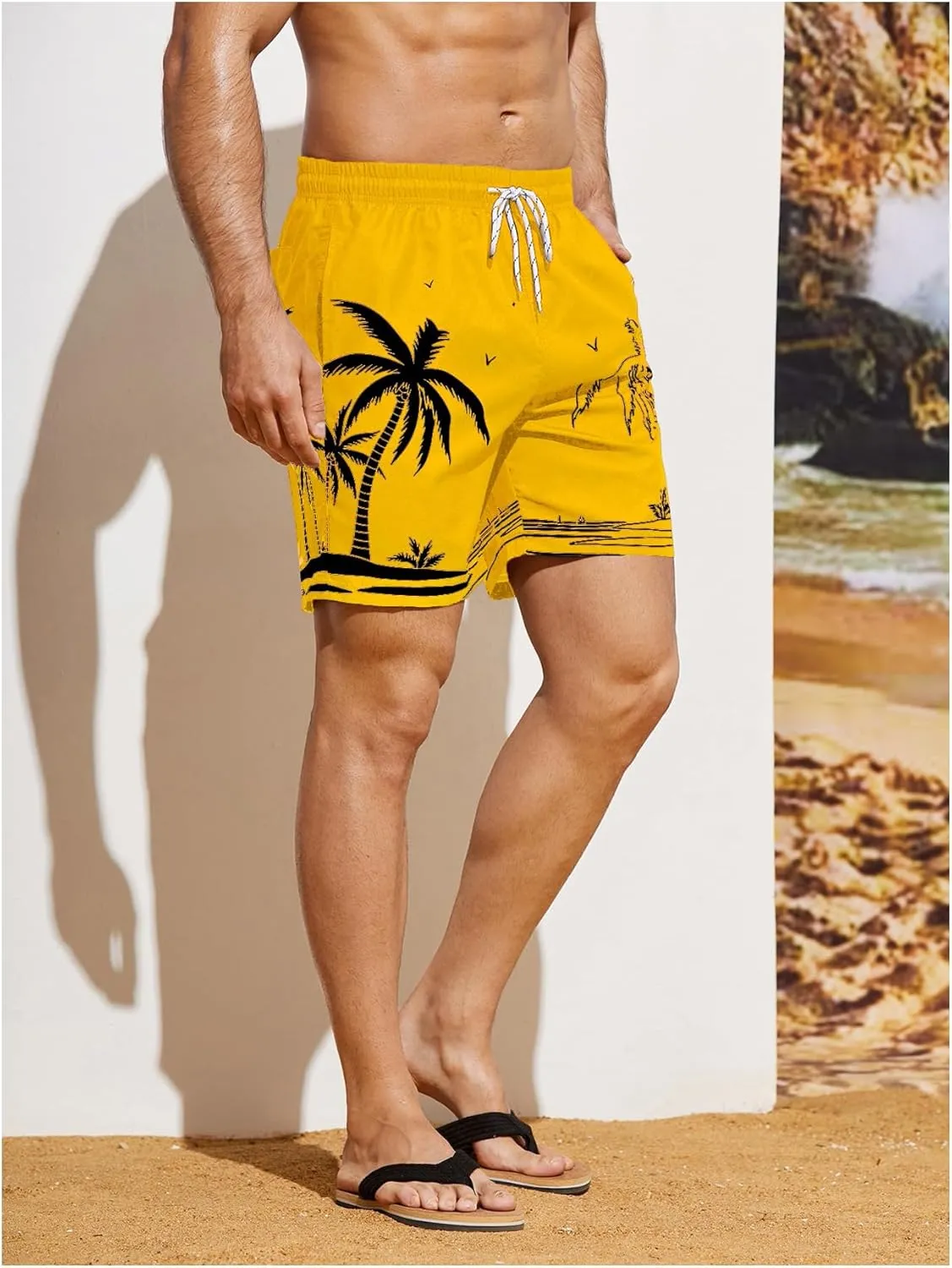 WDIRARA Men's Color Block Beach Shorts Summer Swim Shorts with Drawstring and Pockets
