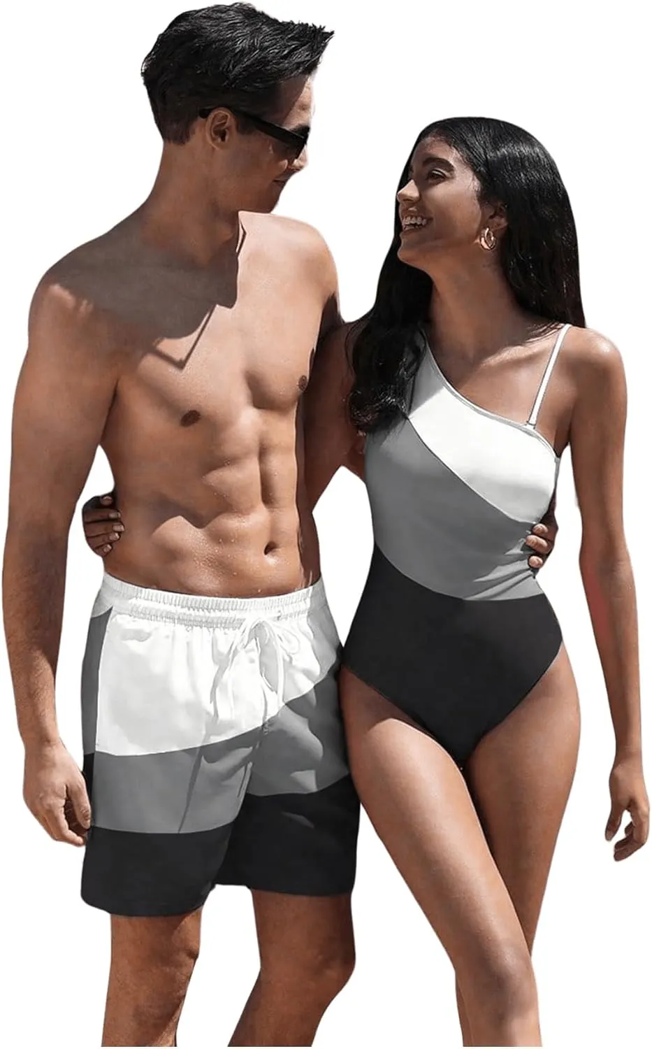 WDIRARA Men's Color Block Beach Shorts Summer Swim Shorts with Drawstring and Pockets