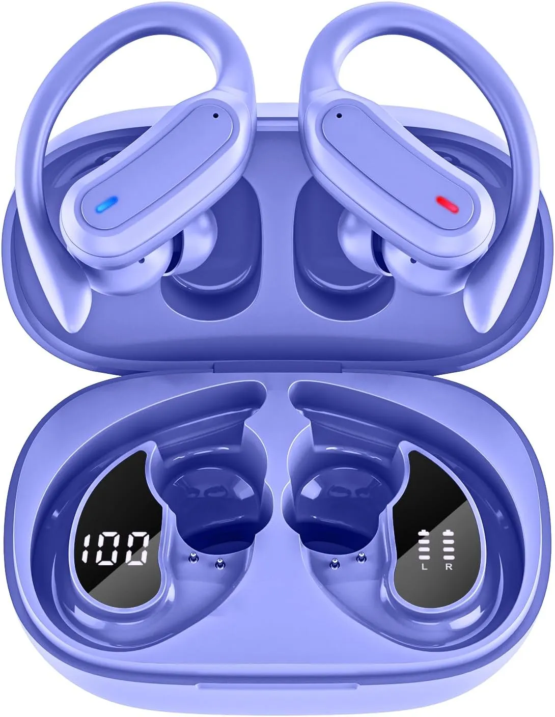 Wireless Earbuds Bluetooth Headphones, Bluetooth 5.3 Stereo Over Ear Buds,Noise Cancelling Mic, IPX7 Waterproof Headset for Workout/Running - Purple