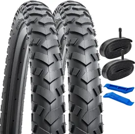 YUNSCM 2-PCS 26" Mountain Bike Tires 26x2.0/50-559 and 26" Heavy Duty Bike Tubes Schrader Valve Compatible with 26 x 2.0 26x2.10 26x2.125 Bicycle Tires and Tubes (P-1062)